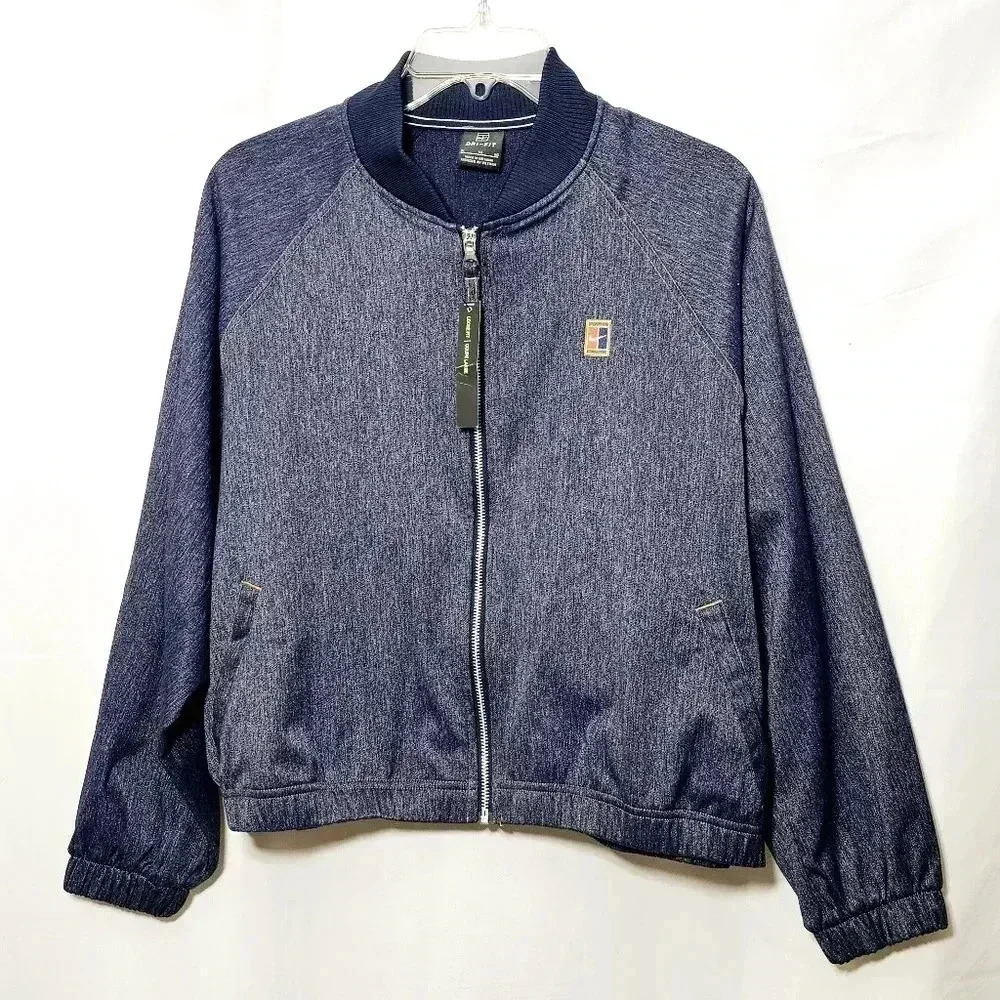 Nike Womens Dri-Fit Loose Fit Stretchy Zippered Denim-look Jacket XL